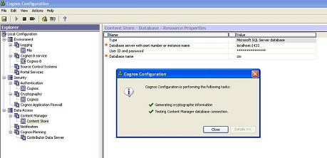 Configuration fom Microsoft SQL Server as Cognos content store
