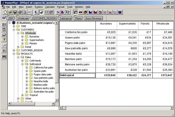 The Cognos OLAP cube created from the model illustrated above