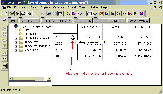 Drill down by clicking the plus sign